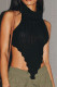 Black Sexy Solid Patchwork Backless Asymmetrical Turtleneck Tops