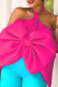 Rose Red Sexy Casual Solid Patchwork Backless With Bow Halter Tops
