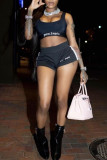 Black Fashion Casual Sportswear Solid Patchwork Letter U Neck Sleeveless Two Pieces