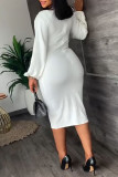 Pink Casual Solid Patchwork O Neck One Step Skirt Dresses
