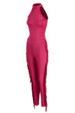 Pink Fashion Casual Solid Tassel Patchwork O Neck Sleeveless Two Pieces