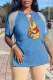 Blue Fashion Sexy Character Print Tassel V Neck T-Shirts
