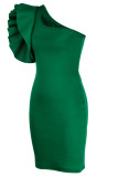 Red Fashion Sexy Solid Patchwork Backless Oblique Collar Evening Dress