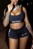 Black Fashion Casual Sportswear Solid Patchwork Letter U Neck Sleeveless Two Pieces
