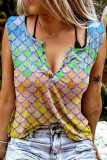 Colour Fashion Casual Print Patchwork V Neck Tops