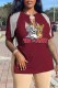 Burgundy Fashion Casual Character Print Tassel Letter V Neck T-Shirts