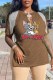 Coffee Fashion Casual Character Print Tassel Letter V Neck T-Shirts