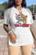 White Fashion Casual Character Print Tassel Letter V Neck T-Shirts