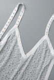 White Fashion Sexy Patchwork See-through Backless Beading V Neck Sling Dress Dresses