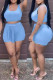 Light Blue Fashion Casual Solid Bandage U Neck Sleeveless Two Pieces