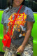 Dark Gray Fashion Casual Print Patchwork O Neck T-Shirts