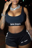 Black Fashion Casual Sportswear Solid Patchwork Letter U Neck Sleeveless Two Pieces
