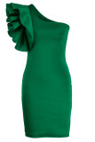 Red Fashion Sexy Solid Patchwork Backless Oblique Collar Evening Dress
