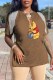Coffee Fashion Sexy Character Print Tassel V Neck T-Shirts