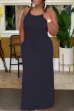Black Casual Solid Patchwork U Neck Straight Dresses