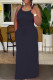 Black Casual Solid Patchwork U Neck Straight Dresses