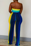 Colour Sexy Casual Print Backless Strapless Regular Jumpsuits