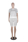 Silver Gray Casual Patchwork Sequins O Neck Short Sleeve Two Pieces