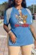 Blue Fashion Casual Character Print Tassel Letter V Neck T-Shirts