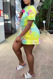 Colour Casual Print Patchwork O Neck Half Sleeve Two Pieces