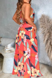 Red Fashion Sexy Print Bandage Backless Slit Halter Sleeveless Dress
