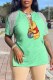 Light Green Fashion Sexy Character Print Tassel V Neck T-Shirts