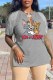 Grey Fashion Casual Character Print Tassel Letter V Neck T-Shirts