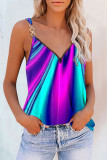 Multicolor Sexy Casual Print Patchwork Backless V Neck Tops