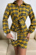 Yellow Casual Print Bandage Patchwork Buttons Turndown Collar One Step Skirt Dresses