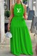 Green Fashion Sexy Print Backless Halter A Line Dresses