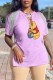 Light Purple Fashion Sexy Character Print Tassel V Neck T-Shirts