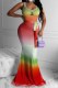 Red Fashion Elegant Gradual Change Print Backless Letter U Neck One Step Skirt Dresses