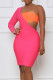 Red Sexy Solid Hollowed Out Patchwork Asymmetrical Asymmetrical Collar One Step Skirt Dresses