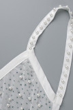 White Fashion Sexy Patchwork See-through Backless Beading V Neck Sling Dress Dresses
