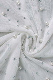 White Fashion Sexy Patchwork See-through Backless Beading V Neck Sling Dress Dresses
