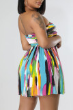 Colour Sexy Print Patchwork Fold Strapless A Line Dresses