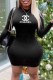Black Fashion Casual Print Letter O Neck One Step Skirt Dresses