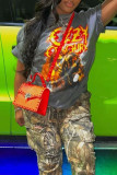 Dark Gray Fashion Casual Print Patchwork O Neck T-Shirts