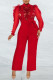 Red Sexy Solid Patchwork See-through Half A Turtleneck Straight Jumpsuits