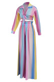 Rainbow Color Fashion Casual Print Bandage Turndown Collar Long Sleeve Two Pieces