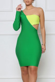 Red Sexy Solid Hollowed Out Patchwork Asymmetrical Asymmetrical Collar One Step Skirt Dresses