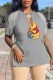 Grey Fashion Sexy Character Print Tassel V Neck T-Shirts