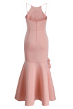 Pink Fashion Sexy Solid Patchwork Backless Spaghetti Strap Evening Dress