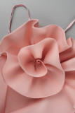 Pink Fashion Sexy Solid Patchwork Backless Spaghetti Strap Evening Dress