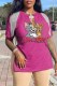 Purple Fashion Casual Character Print Tassel Letter V Neck T-Shirts