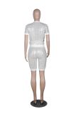Silver Gray Casual Patchwork Sequins O Neck Short Sleeve Two Pieces