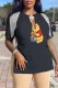 Black Fashion Sexy Character Print Tassel V Neck T-Shirts