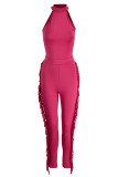 Pink Fashion Casual Solid Tassel Patchwork O Neck Sleeveless Two Pieces