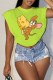 Green Fashion Casual Character Print Patchwork O Neck T-Shirts
