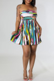 Colour Sexy Print Patchwork Fold Strapless A Line Dresses